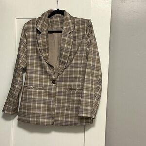 Amazon Women's Plaid Single-Button Blazer in Brown and Cream